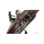 Pair 25 bore flintlock double barrel travelling pistols by W Beckwith, 9½ ins half stocked