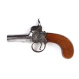 50 bore percussion pocket pistol, 1¾ ins turn off barrel, engraved boxlock action inscribed Evans (