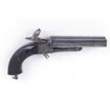 15mm pinfire double barrel pistol, by Crucelegui, 5¼ ins octagonal barrel, with silver line inlay