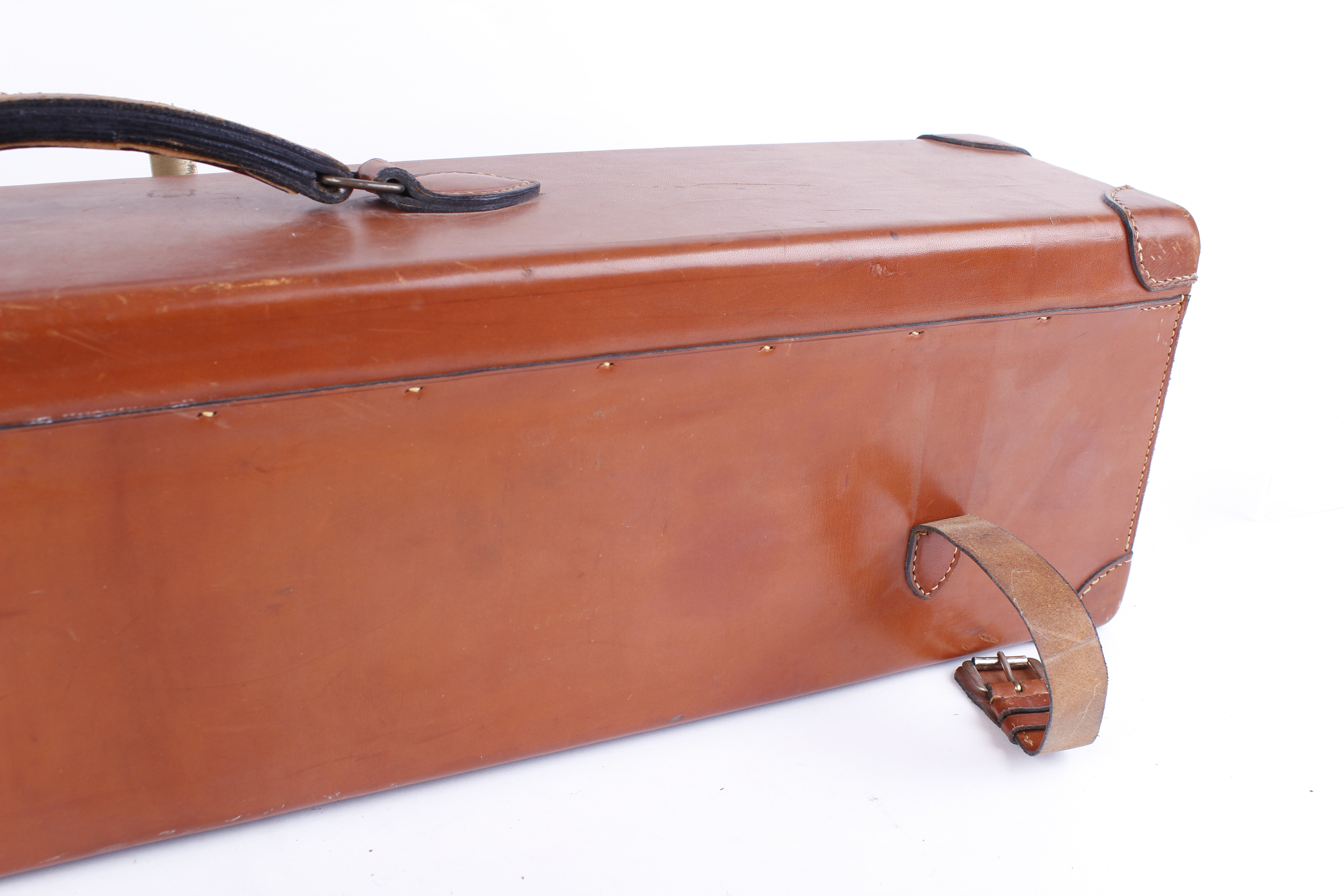 Tan leather double gun case, stitched leather corners, - Image 5 of 7