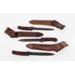 Three Czech VZ58 bayonets, 6¾ ins single edged fullered blades, wood composite grips,