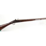 14 bore flintlock single sporting gun, 33 ins halfstocked barrel, mounted wooden ramrod, stepped