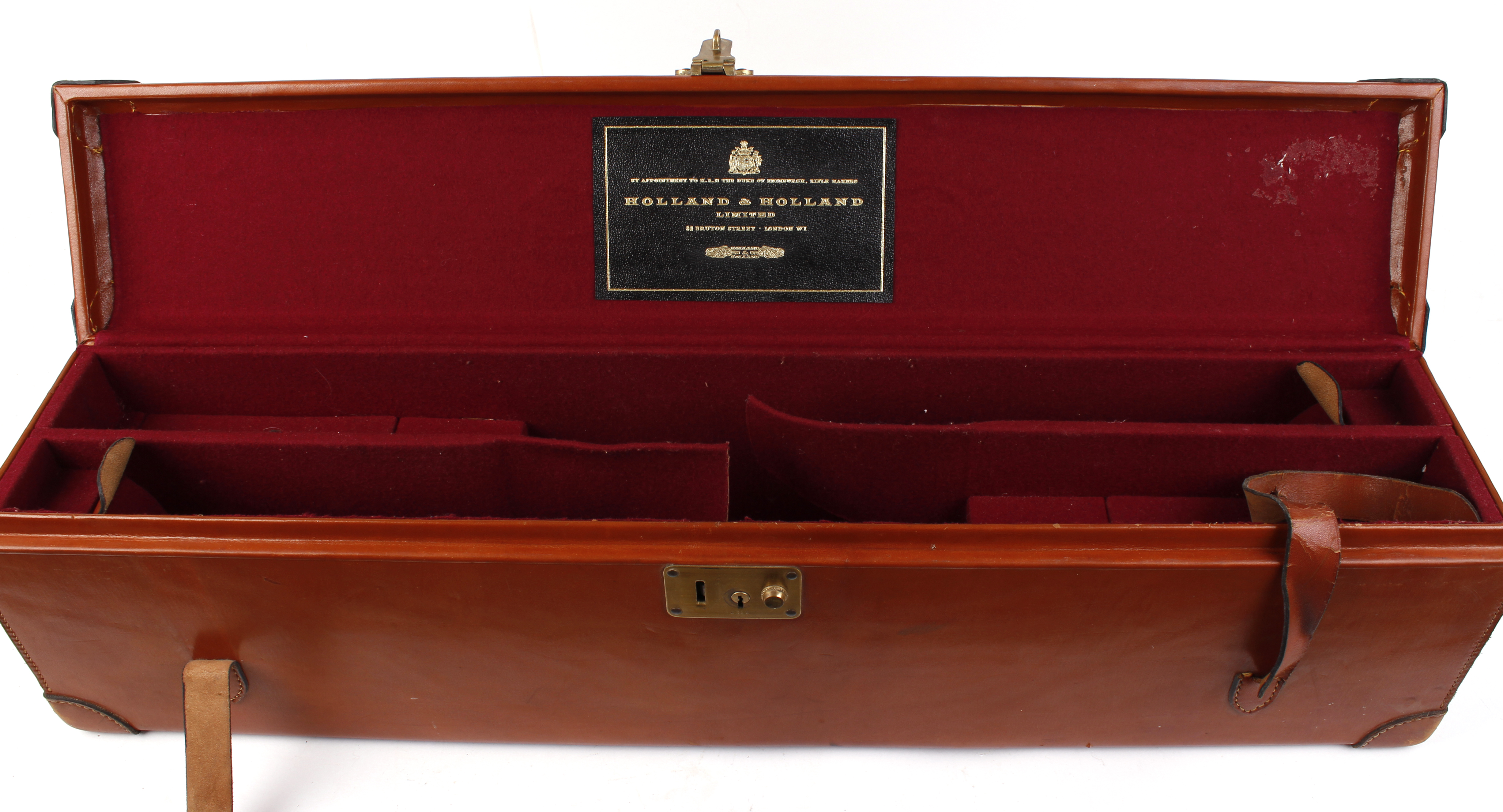 Tan leather double gun case, stitched leather corners,