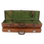 Leather hammergun case for up to 31 ins barrels, green baize lined fitted interior,