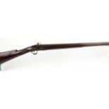 18 bore flintlock single barrelled sporting gun, 38 ins two staged halfstocked barrel, horn tipped