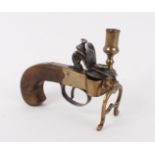 Flintlock tinder lighter, brass and steel construction,