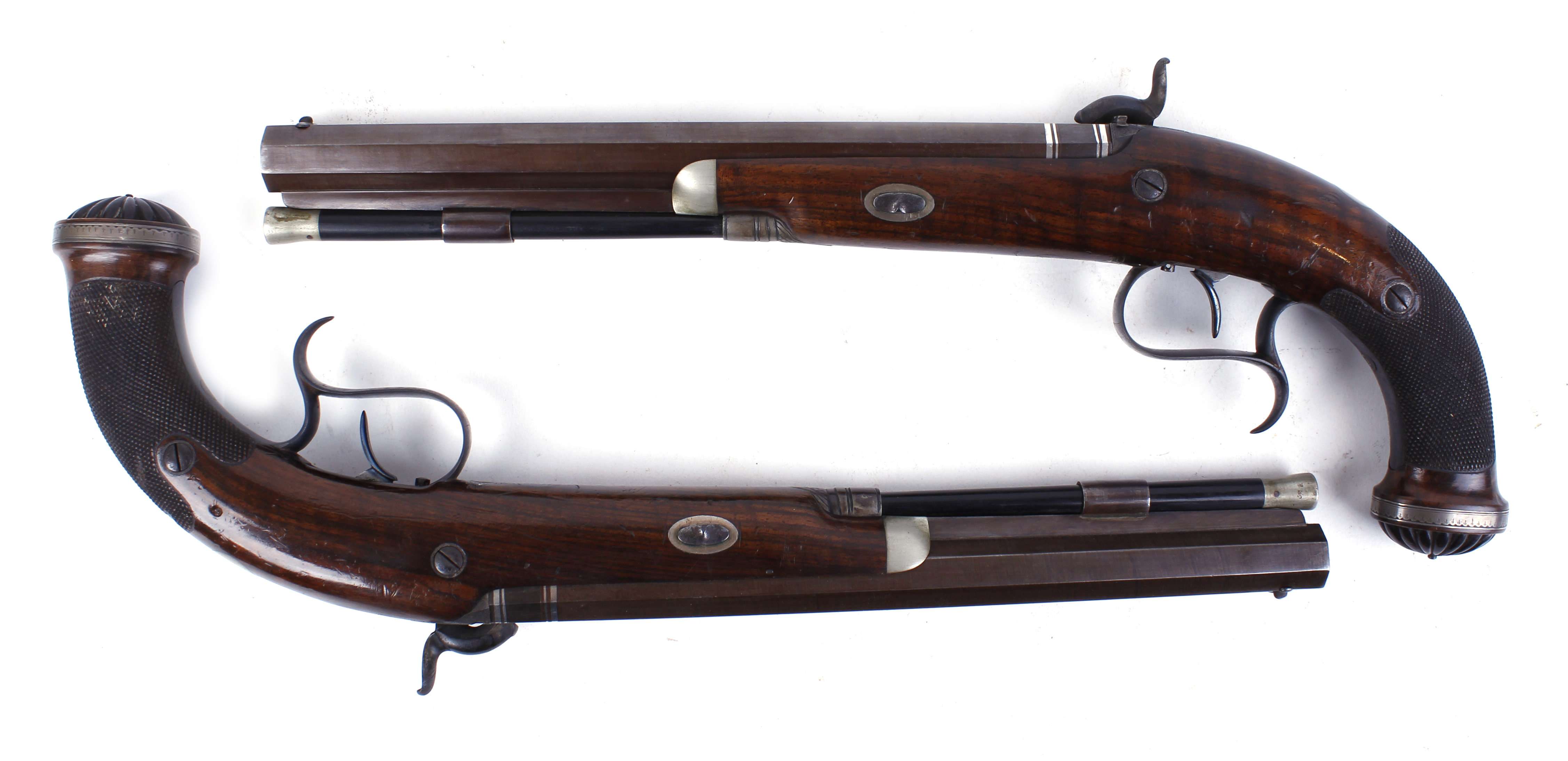 Cased pair 40 bore Percussion target pistols by Williams & Powell, each with a 10 ins damascus - Image 11 of 27