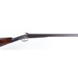 10 bore double percussion sporting gun by Pattison, 29½ ins browned damascus barrels, top rib
