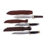 Whitby Original Bowie knife, 7 ins clipped blade, leather sheath; 'Arkansas Toothpick' by Whitby, 8¼
