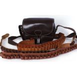 Three 12 bore cartridge belts and a cartridge bag