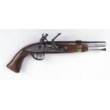 54 bore Spanish flintlock black powder pistol, 8½ ins two stage barrel, brass furniture and
