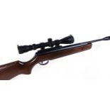 .22 BSA break barrel air rifle, silencer, mounted 3-9 x 40 Optik scope with flip up covers, no.