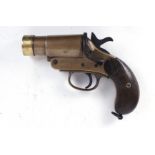 1 ins flare pistol by Webley & Scott, brass barrel and frame, steel thumb catch opening, wood