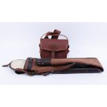 Brady canvas and leather cartridge bag, as new; fleece lined canvas and leather gun slip (2)