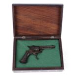 7mm Belgian pinfire double action 6 shot revolver, 3¼ ins sighted barrel with captive rammer,