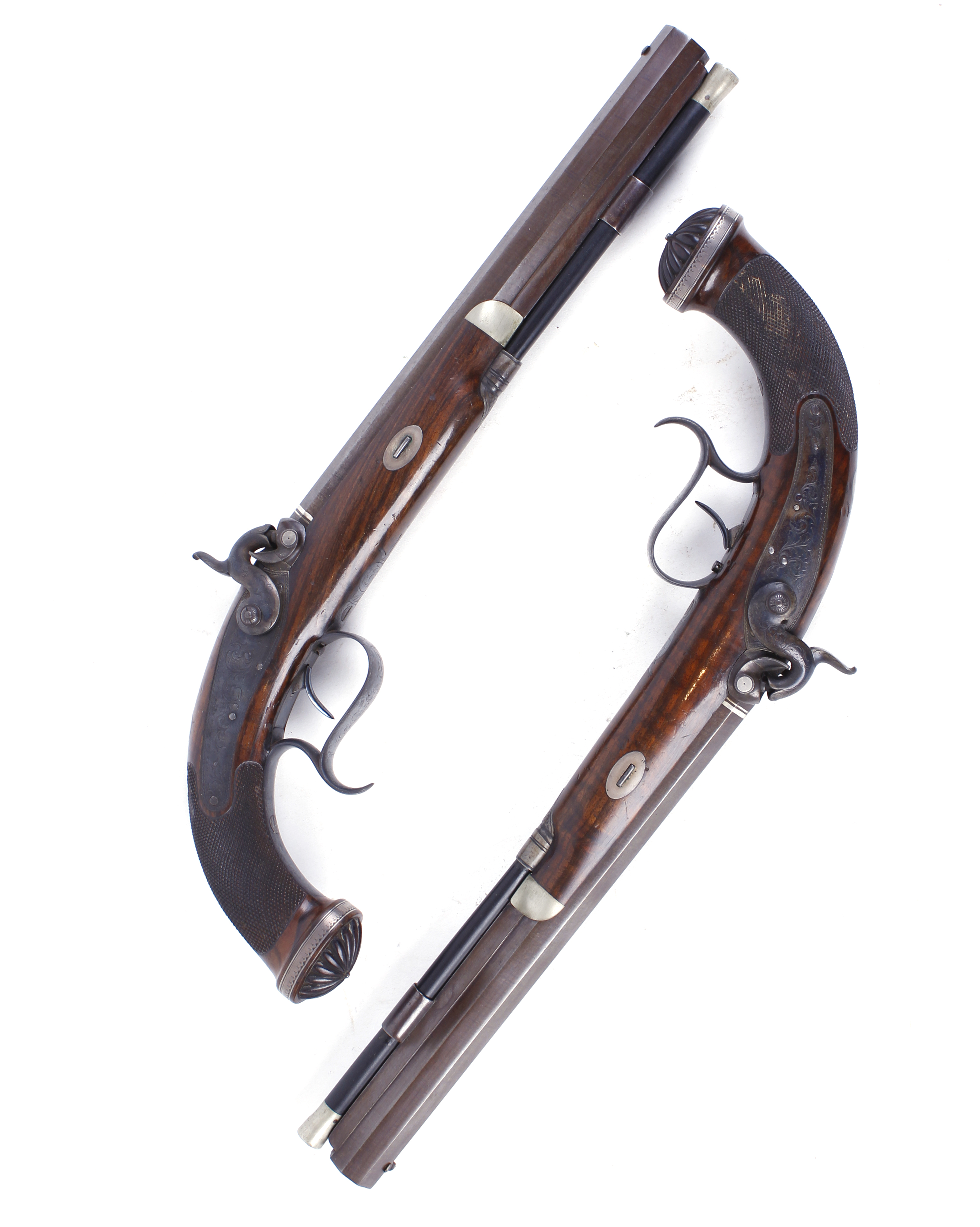 Cased pair 40 bore Percussion target pistols by Williams & Powell, each with a 10 ins damascus - Image 5 of 27