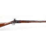 .750 Flintlock musket, 37 ins fullstocked barrel, brass mounted steel ramrod, steel lock, brass