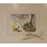 Three framed and glazed water colours of shooting scenes, signed Josephine Copley