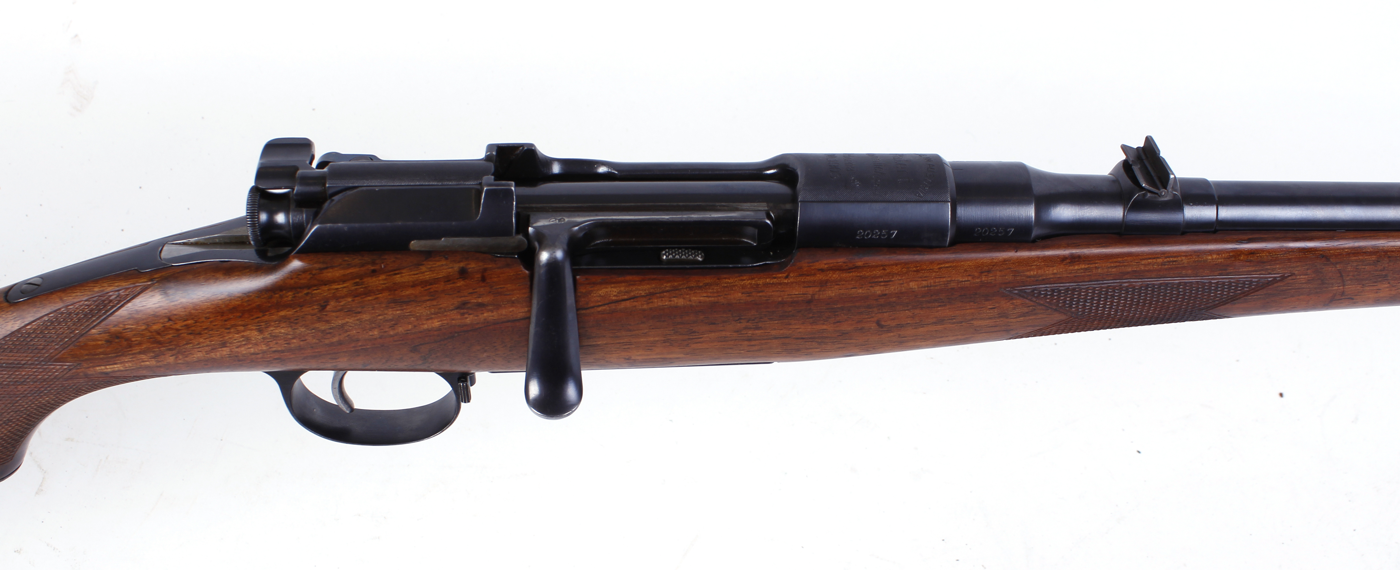 6.5 x 54 Steyr Mannlicher bolt action sporting rifle, 5 shot, 23½ ins barrel, blade and leaf sights, - Image 4 of 4