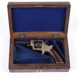 .22(rf) Tranter's Patent 7 shot pocket revolver, 2½ ins octagonal barrel, brass frame, rosewood