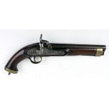 14 bore percussion service pistol, 8,1/2 ins barrel, full stocked with captive ramrod, steel lock
