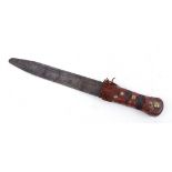 Eastern style side arm dagger, 12 ins hammer steel double edged blade with etched inscription