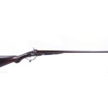 12 bore pinfire double sporting gun by W. Pountney (Birmingham), 29¼ ins browned damascus barrels,