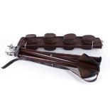 Tripod wood and leather shooting seat; Pair of leather four gun display hangers (4 gun)