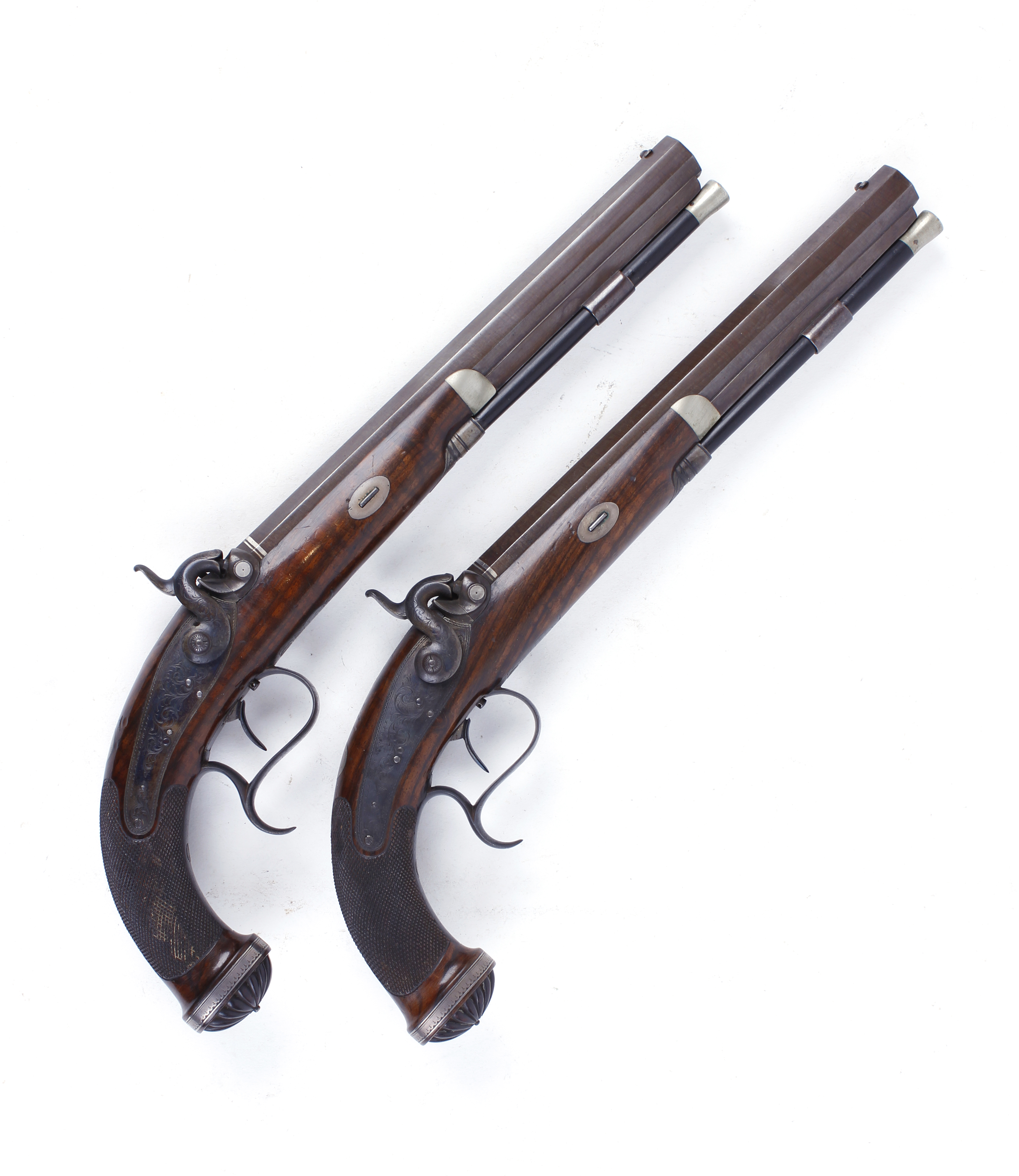 Cased pair 40 bore Percussion target pistols by Williams & Powell, each with a 10 ins damascus - Image 6 of 27