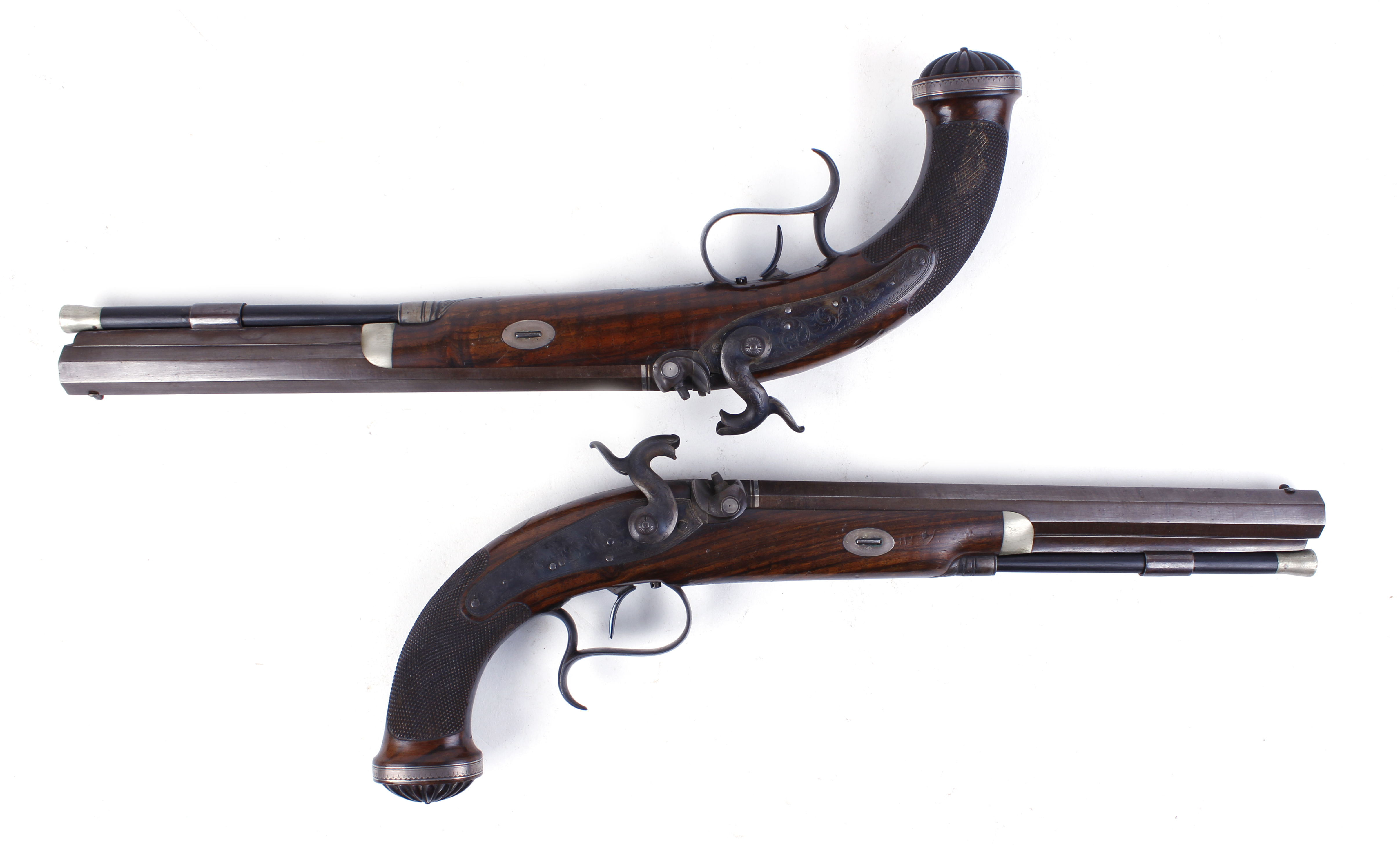 Cased pair 40 bore Percussion target pistols by Williams & Powell, each with a 10 ins damascus - Image 8 of 27