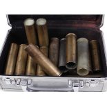 15 x 4 bore cases, some primed, 2 loaded (13 x brass; 1 x stainless steel; 1 x plastic) (Section 2