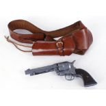 Western holster rig (right handed): tooled leather belt and holster eighteen loops with dummy