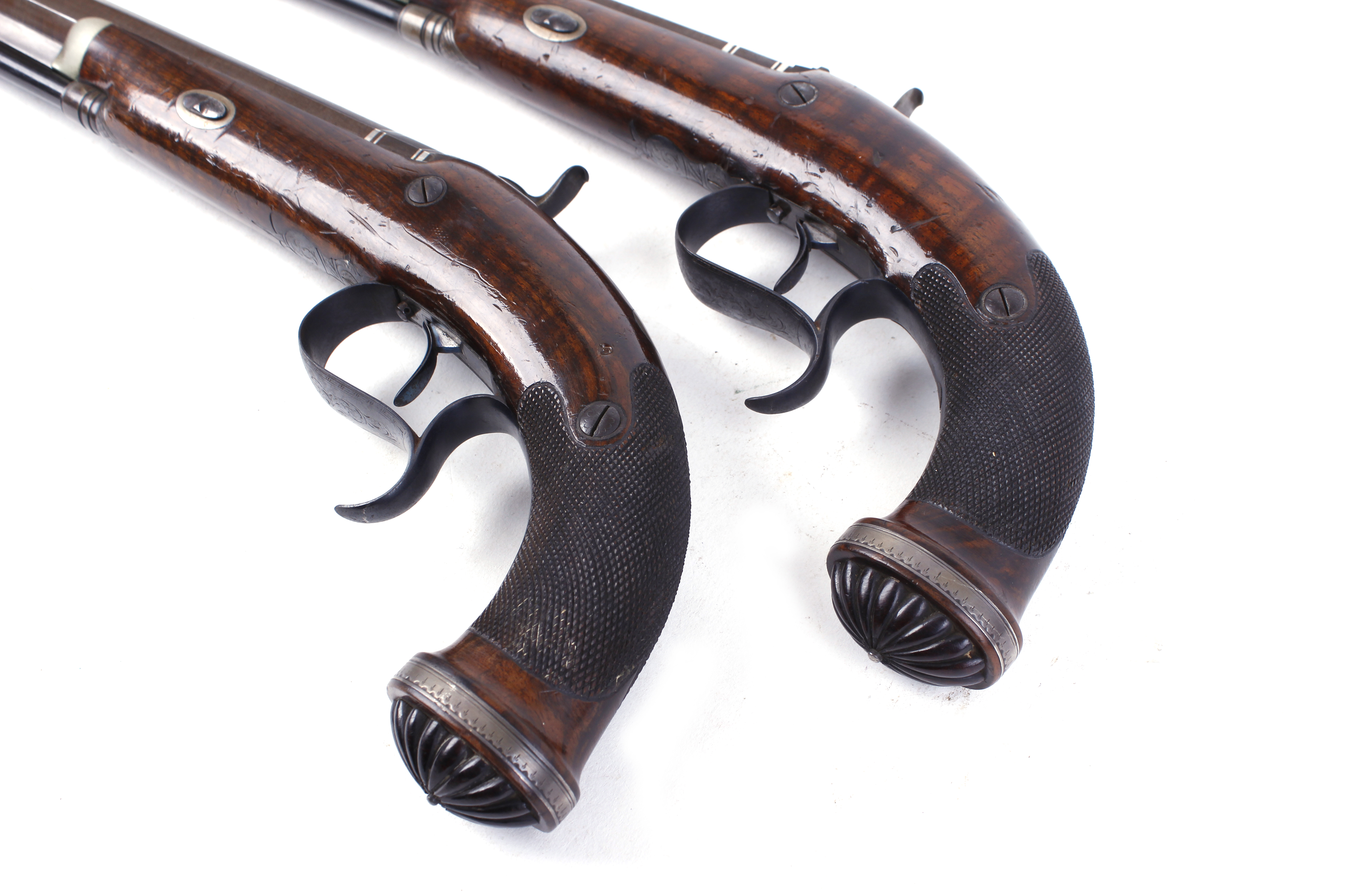 Cased pair 40 bore Percussion target pistols by Williams & Powell, each with a 10 ins damascus - Image 14 of 27