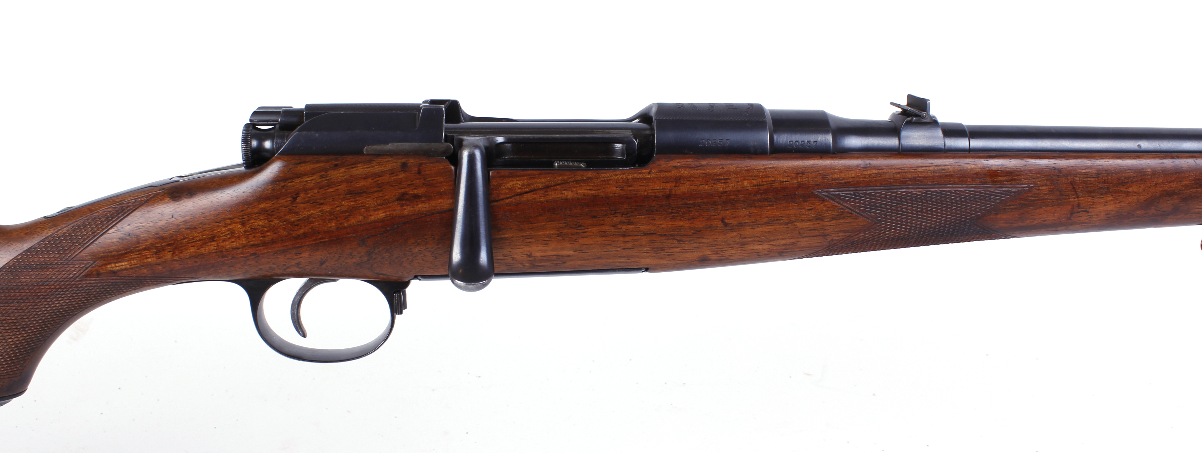 6.5 x 54 Steyr Mannlicher bolt action sporting rifle, 5 shot, 23½ ins barrel, blade and leaf sights, - Image 2 of 4
