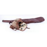 Brady canvas and leather cartridge bag with quantity of 12 bore cartridges; Gunmark gun slip (