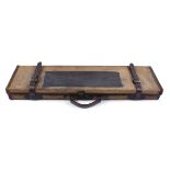 Oak, canvas and leather gun case, fitted interior for up to 30 ins barrels