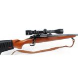 .243 Winchester Ranger Model 70, bolt action 5 shot rifle, 22,1/2 ins barrel, threaded for