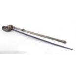 Dress sword, 33 ins slightly curved part fullered single edged blade, etched decoration and