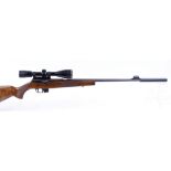 .22 CZ semi automatic rifle, 22 ins threaded barrel (moderator available), 5 shot magazine,