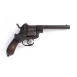 11mm Belgian pinfire revolver, 5¼ ins barrel, 6 shot chamber, sidegate loading (extractor