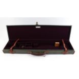 Brady lightweight green canvas gun case, claret baize lined fitted interior for up to 30 ins