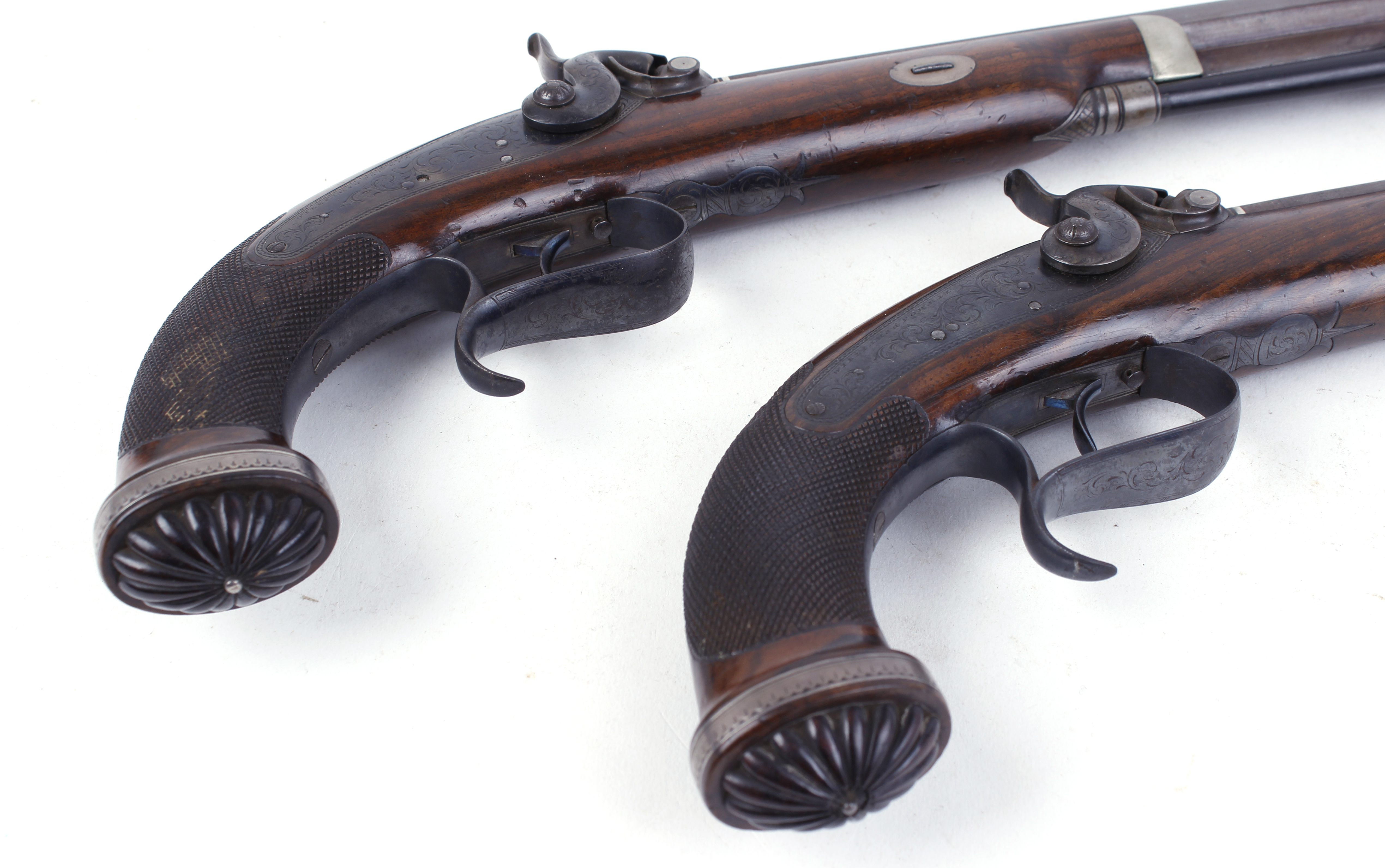 Cased pair 40 bore Percussion target pistols by Williams & Powell, each with a 10 ins damascus - Image 7 of 27