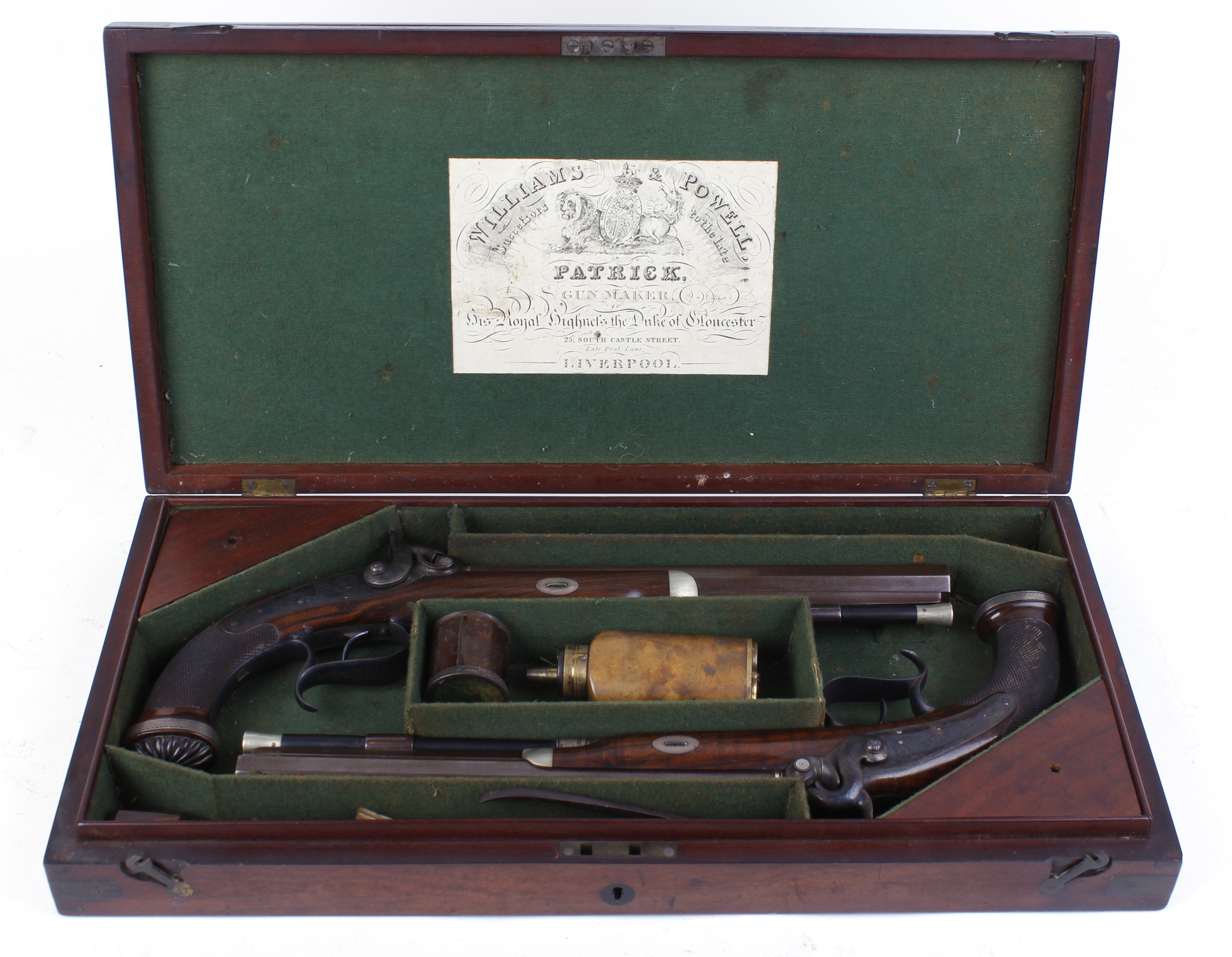 Cased pair 40 bore Percussion target pistols by Williams & Powell, each with a 10 ins damascus - Image 2 of 27