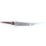 Reproduction plug bayonet, 10,3/4 ins slightly curved clipped blade, brass mounted hardwood grip