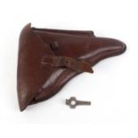 Leather pistol holster for Luger PO8 by Rich. Moller, stamped Elberfeld 1915 with original stripping