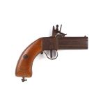 Replica tin plate over and under flintlock pistol, probably Moroccan, c.1900, wood grips with