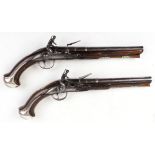 Pair of 16 bore flintlock holster pistols by David Wynn, c.1690, 10 ins two stage full stocked