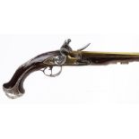 20 bore flintlock holster pistol by Jos Heylin, c.1768, with 8 ins full stocked brass barrel stamped