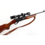 .22 Anschutz Model 520 semi automatic rifle (no magazine), 21 ins sighted barrel, leather sling,