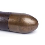 120mm Battalion Anti-Tank gun inert round, hardwood and brass construction, the base stamped ''DRILL